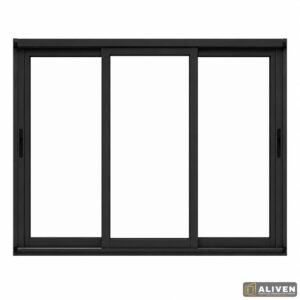 134 Ventana Balcon 300x200 Aluminio Negro 3 Hojas Línea Módena